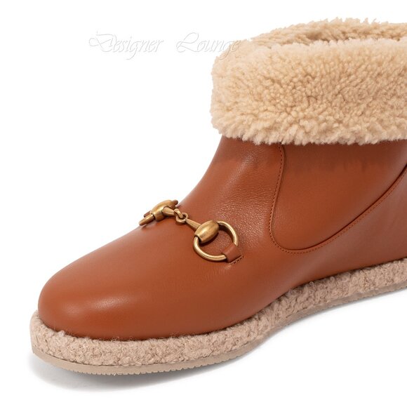 NEW GUCCI Horsebit Cognac Leather Shearling Ankle Booties EU 38 / US 8 - Picture 8 of 15